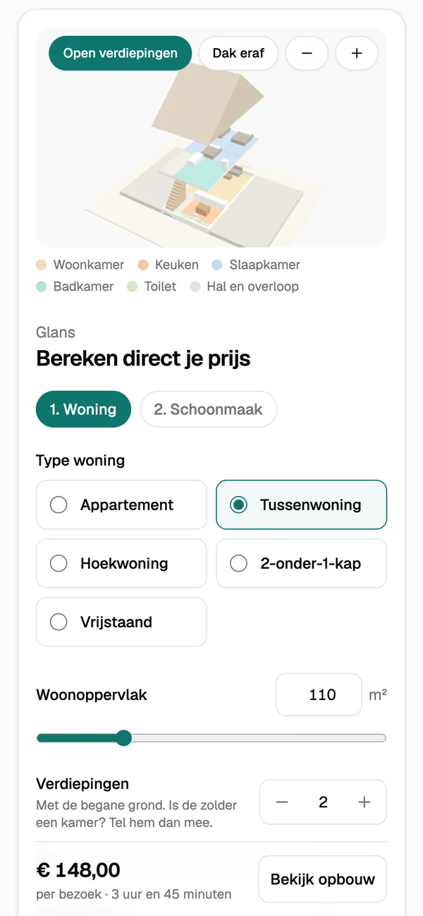 Voorbeeld: dezelfde calculator in het groen, met de naam Glans.