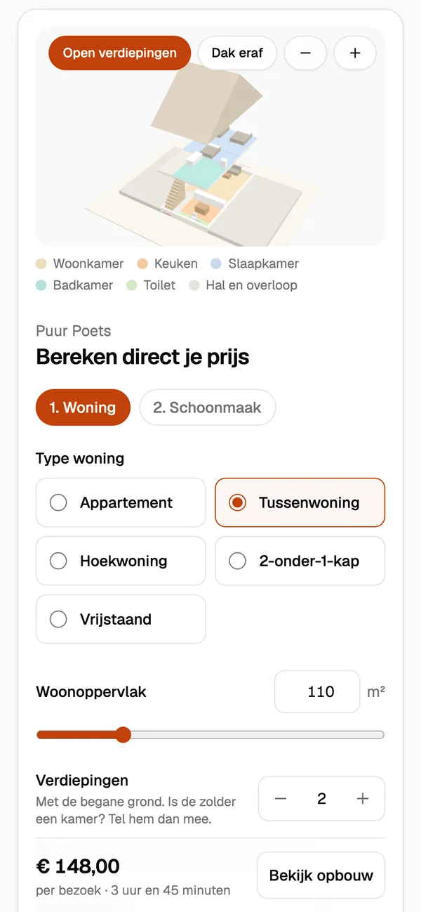 Voorbeeld: dezelfde calculator in het oranje, met de naam Puur Poets.